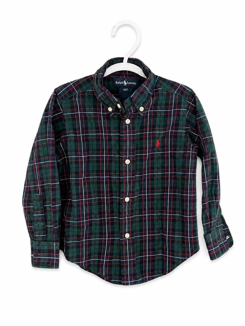 Ralph Lauren Plaid Button-Down Shirt 2T Green Red EUC